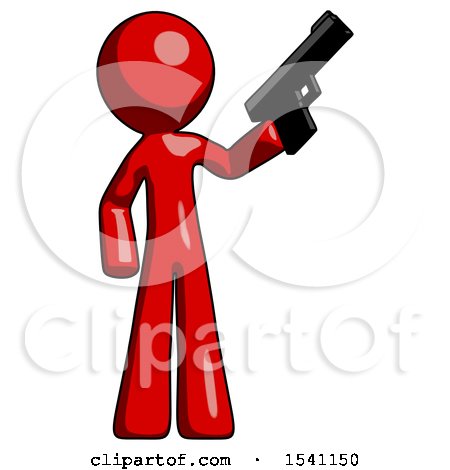 Red Design Mascot Man Holding Handgun by Leo Blanchette