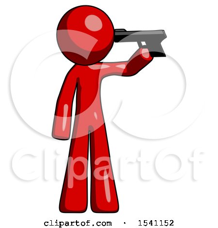 Red Design Mascot Man Suicide Gun Pose by Leo Blanchette
