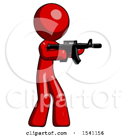 Red Design Mascot Man Shooting Automatic Assault Weapon by Leo Blanchette