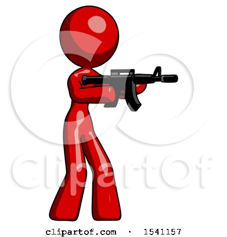 Red Design Mascot Woman Shooting Automatic Assault Weapon by Leo Blanchette