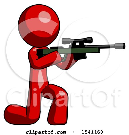 Red Design Mascot Man Kneeling Shooting Sniper Rifle by Leo Blanchette