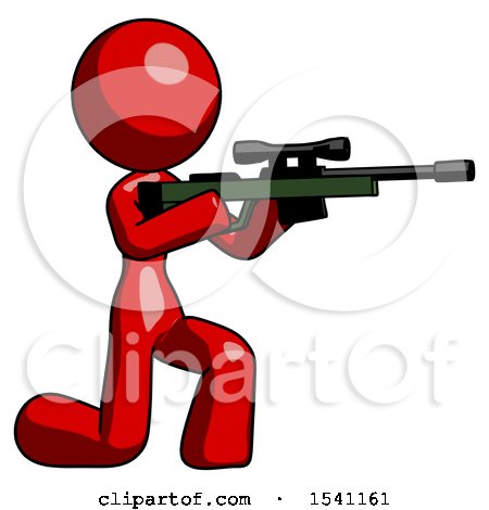 Red Design Mascot Woman Kneeling Shooting Sniper Rifle by Leo Blanchette