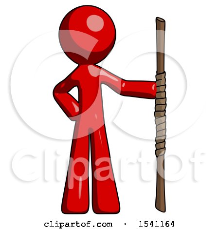 Red Design Mascot Man Holding Staff or Bo Staff by Leo Blanchette