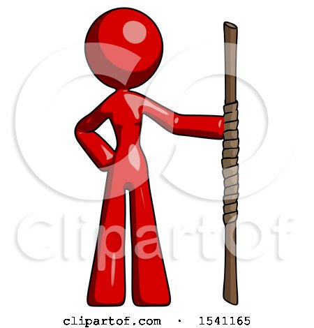 Red Design Mascot Woman Holding Staff or Bo Staff by Leo Blanchette