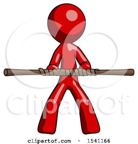 Red Design Mascot Man Bo Staff Kung Fu Defense Pose by Leo Blanchette