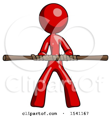 Red Design Mascot Woman Bo Staff Kung Fu Defense Pose by Leo Blanchette