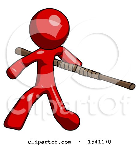 Red Design Mascot Man Bo Staff Action Hero Kung Fu Pose by Leo Blanchette