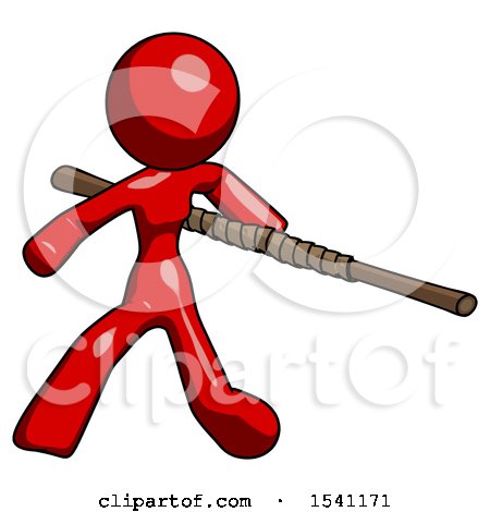 Red Design Mascot Woman Bo Staff Action Hero Kung Fu Pose by Leo Blanchette