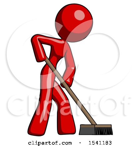 Red Design Mascot Woman Cleaning Services Janitor Sweeping Side View by Leo Blanchette