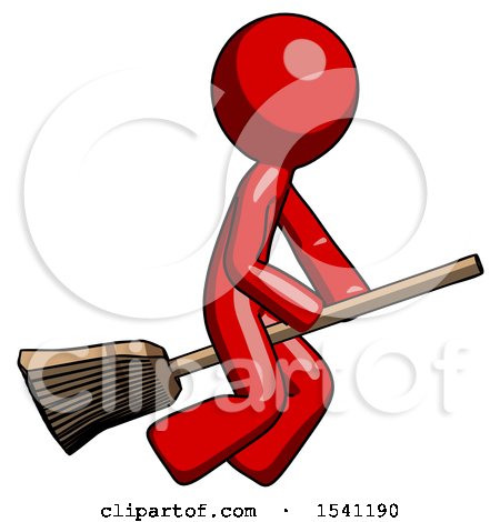 Red Design Mascot Man Flying on Broom by Leo Blanchette