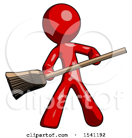 Red Design Mascot Man Broom Fighter Defense Pose by Leo Blanchette