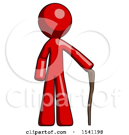 Red Design Mascot Man Standing with Hiking Stick by Leo Blanchette