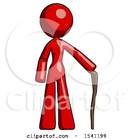 Red Design Mascot Woman Standing with Hiking Stick by Leo Blanchette
