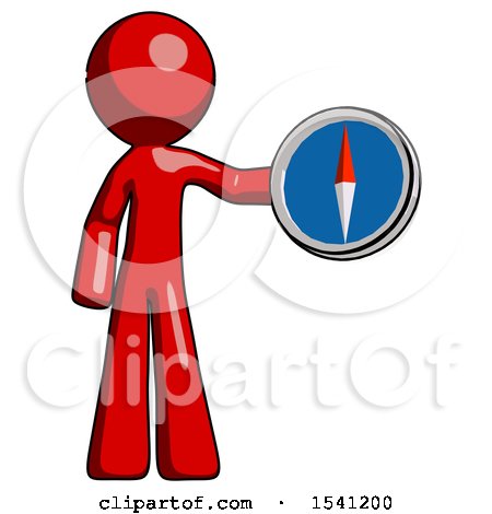 Red Design Mascot Man Holding a Large Compass by Leo Blanchette