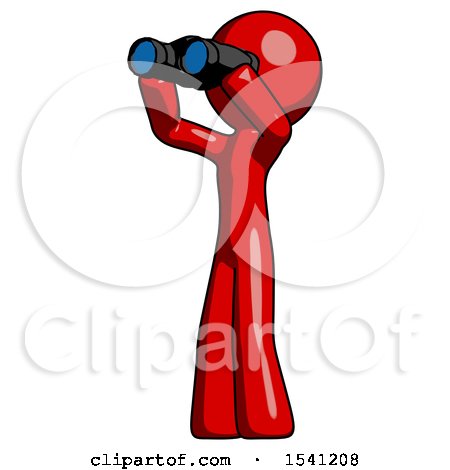 Red Design Mascot Man Looking Through Binoculars to the Left by Leo Blanchette