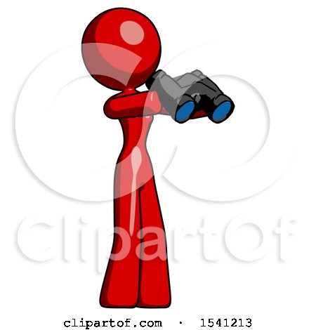 Red Design Mascot Woman Holding Binoculars Ready to Look Right by Leo Blanchette