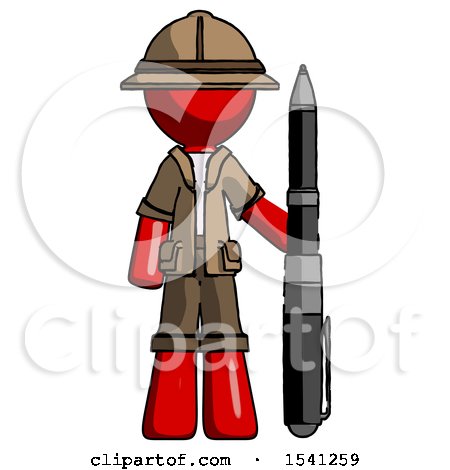 Red Explorer Ranger Man Holding Large Pen by Leo Blanchette