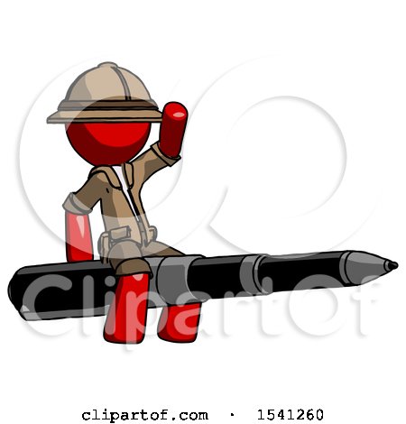 Red Explorer Ranger Man Riding a Pen like a Giant Rocket by Leo Blanchette