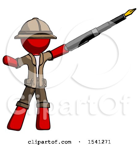 Red Explorer Ranger Man Pen Is Mightier Than the Sword Calligraphy Pose by Leo Blanchette