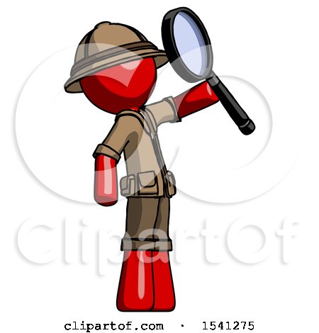 Red Explorer Ranger Man Inspecting with Large Magnifying Glass Facing up by Leo Blanchette