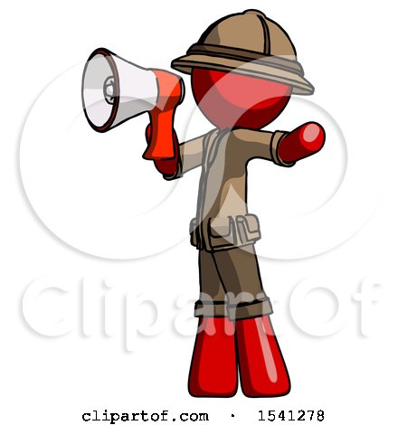 Red Explorer Ranger Man Shouting into Megaphone Bullhorn Facing Left by Leo Blanchette