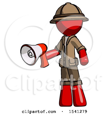 Red Explorer Ranger Man Holding Megaphone Bullhorn Facing Right by Leo Blanchette