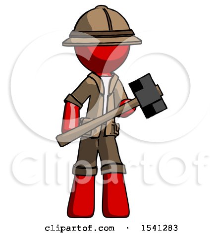 Red Explorer Ranger Man with Sledgehammer Standing Ready to Work or Defend by Leo Blanchette