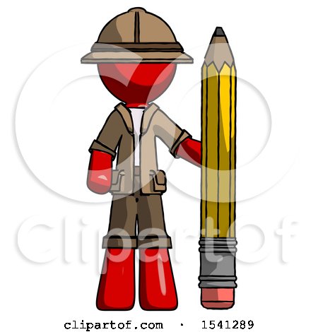 Red Explorer Ranger Man with Large Pencil Standing Ready to Write by Leo Blanchette