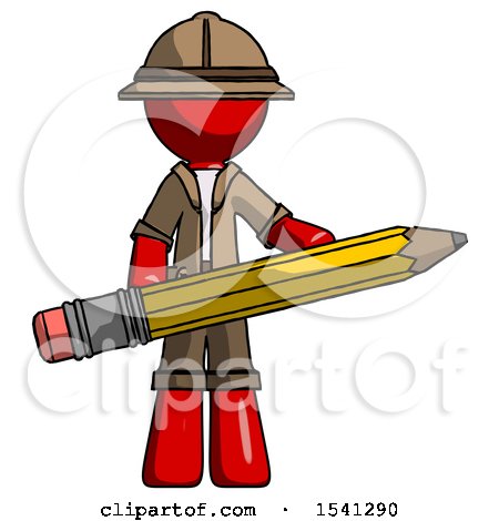 Red Explorer Ranger Man Writer or Blogger Holding Large Pencil by Leo Blanchette
