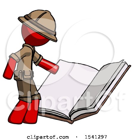 Red Explorer Ranger Man Reading Big Book While Standing Beside It by Leo Blanchette