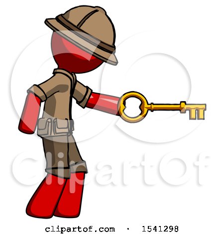Red Explorer Ranger Man with Big Key of Gold Opening Something by Leo Blanchette