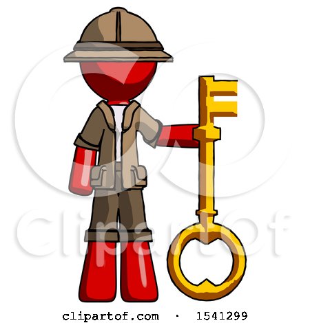 Red Explorer Ranger Man Holding Key Made of Gold by Leo Blanchette