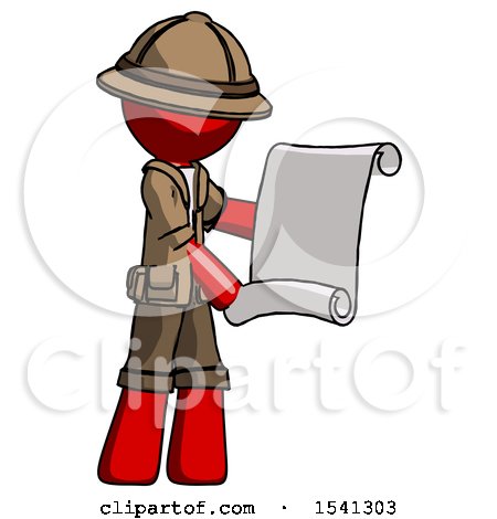 Red Explorer Ranger Man Holding Blueprints or Scroll by Leo Blanchette