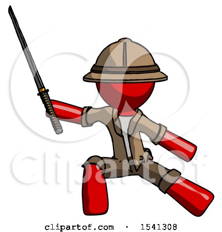 Red Explorer Ranger Man with Ninja Sword Katana in Defense Pose by Leo Blanchette
