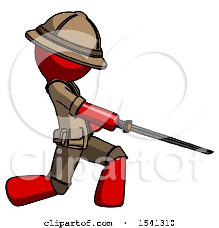 Red Explorer Ranger Man with Ninja Sword Katana Slicing or Striking Something by Leo Blanchette