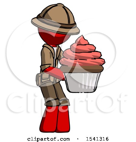 Red Explorer Ranger Man Holding Large Cupcake Ready to Eat or Serve by Leo Blanchette