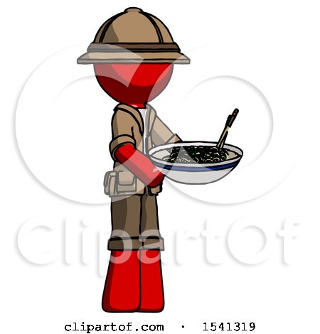 Red Explorer Ranger Man Holding Noodles Offering to Viewer by Leo Blanchette