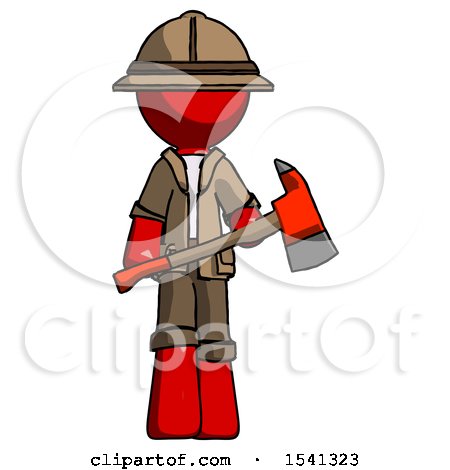 Red Explorer Ranger Man Holding Red Fire Fighter's Ax by Leo Blanchette