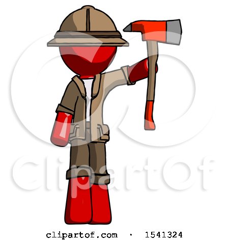 Red Explorer Ranger Man Holding up Red Firefighter's Ax by Leo Blanchette