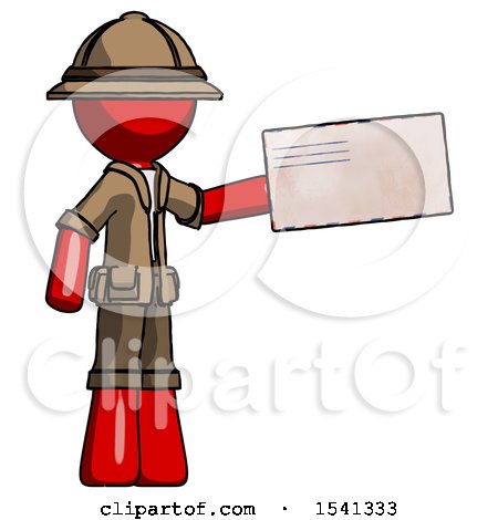Red Explorer Ranger Man Holding Large Envelope by Leo Blanchette