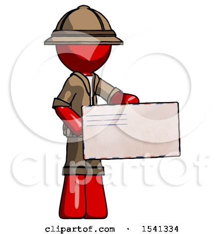 Red Explorer Ranger Man Presenting Large Envelope by Leo Blanchette