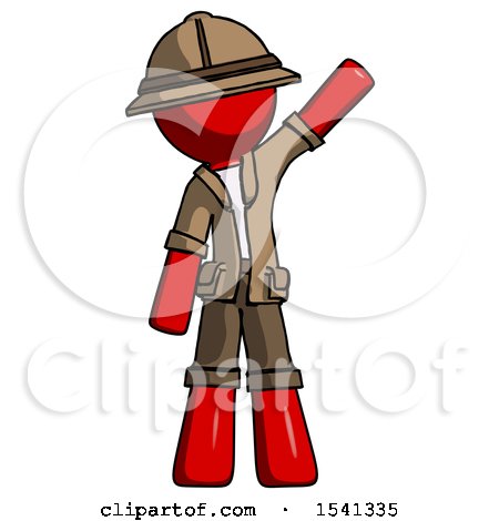 Red Explorer Ranger Man Waving Emphatically with Left Arm by Leo Blanchette