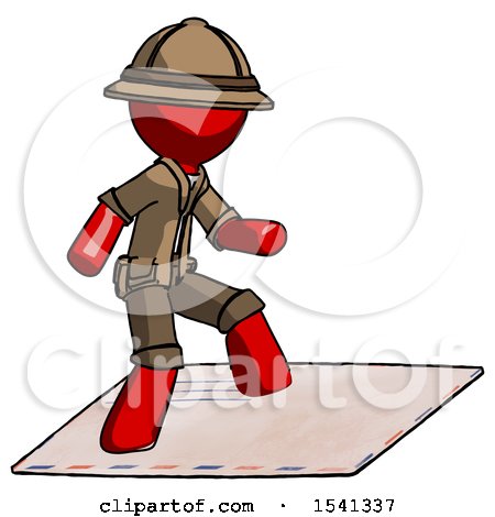 Red Explorer Ranger Man on Postage Envelope Surfing by Leo Blanchette