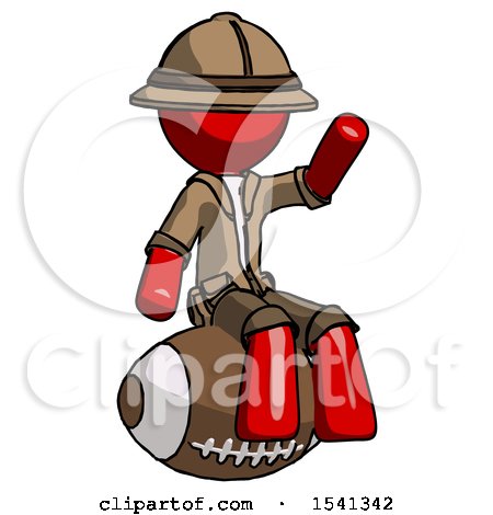 Red Explorer Ranger Man Sitting on Giant Football by Leo Blanchette