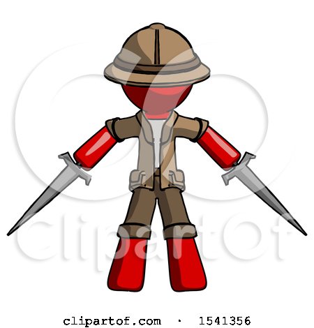 Red Explorer Ranger Man Two Sword Defense Pose by Leo Blanchette