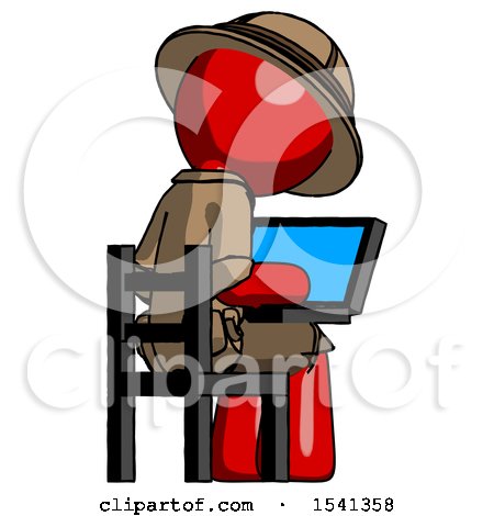 Red Explorer Ranger Man Using Laptop Computer While Sitting in Chair View from Back by Leo Blanchette