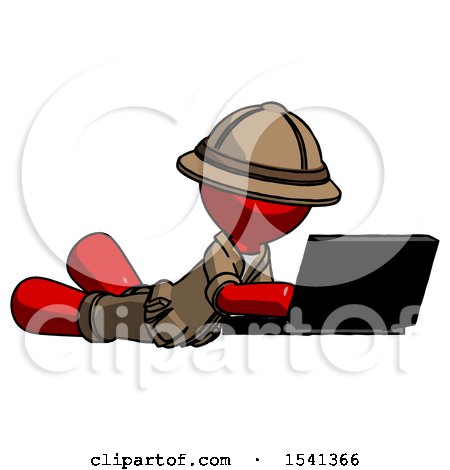 Red Explorer Ranger Man Using Laptop Computer While Lying on Floor Side Angled View by Leo Blanchette