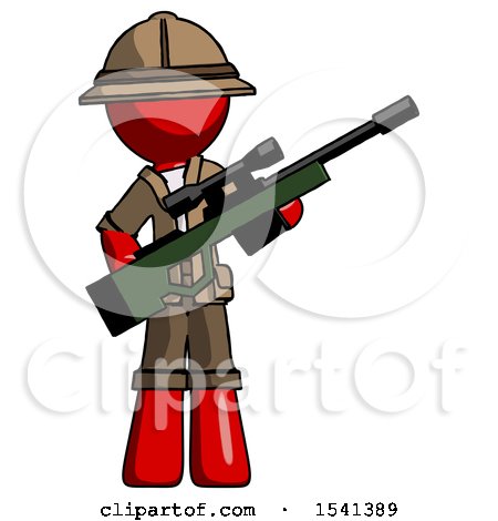 Red Explorer Ranger Man Holding Sniper Rifle Gun by Leo Blanchette