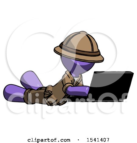 Purple Explorer Ranger Man Using Laptop Computer While Lying on Floor Side Angled View by Leo Blanchette
