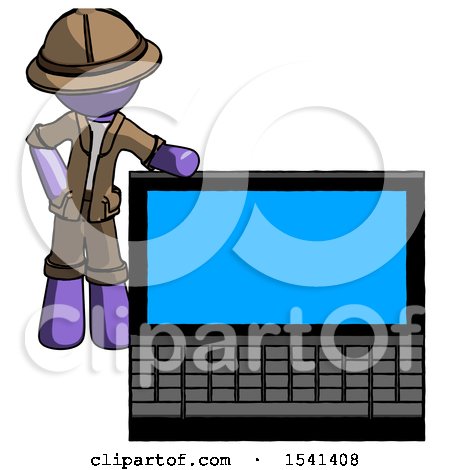 Purple Explorer Ranger Man Beside Large Laptop Computer, Leaning Against It by Leo Blanchette